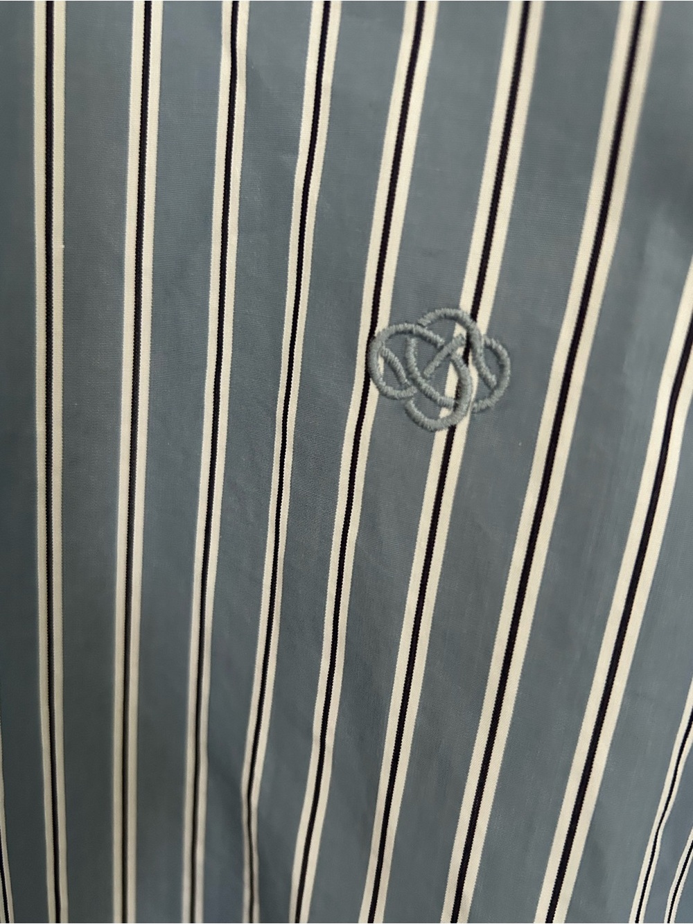 Lafayette 148 Harbor Blue Multi Stripe Button Down Shirt in Cotton Size Medium - Picture 4 of 10